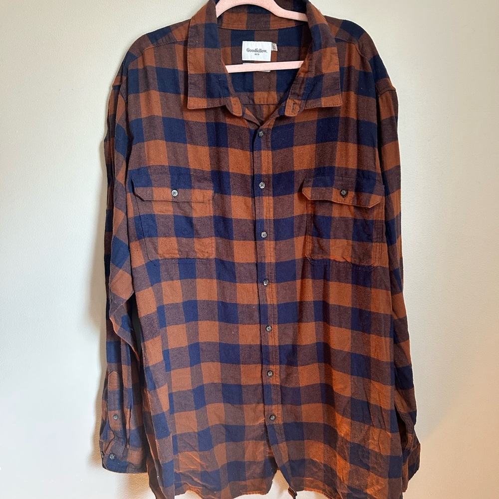Goodfellow & Co Men's Casual Navy and Rust Check Shirt